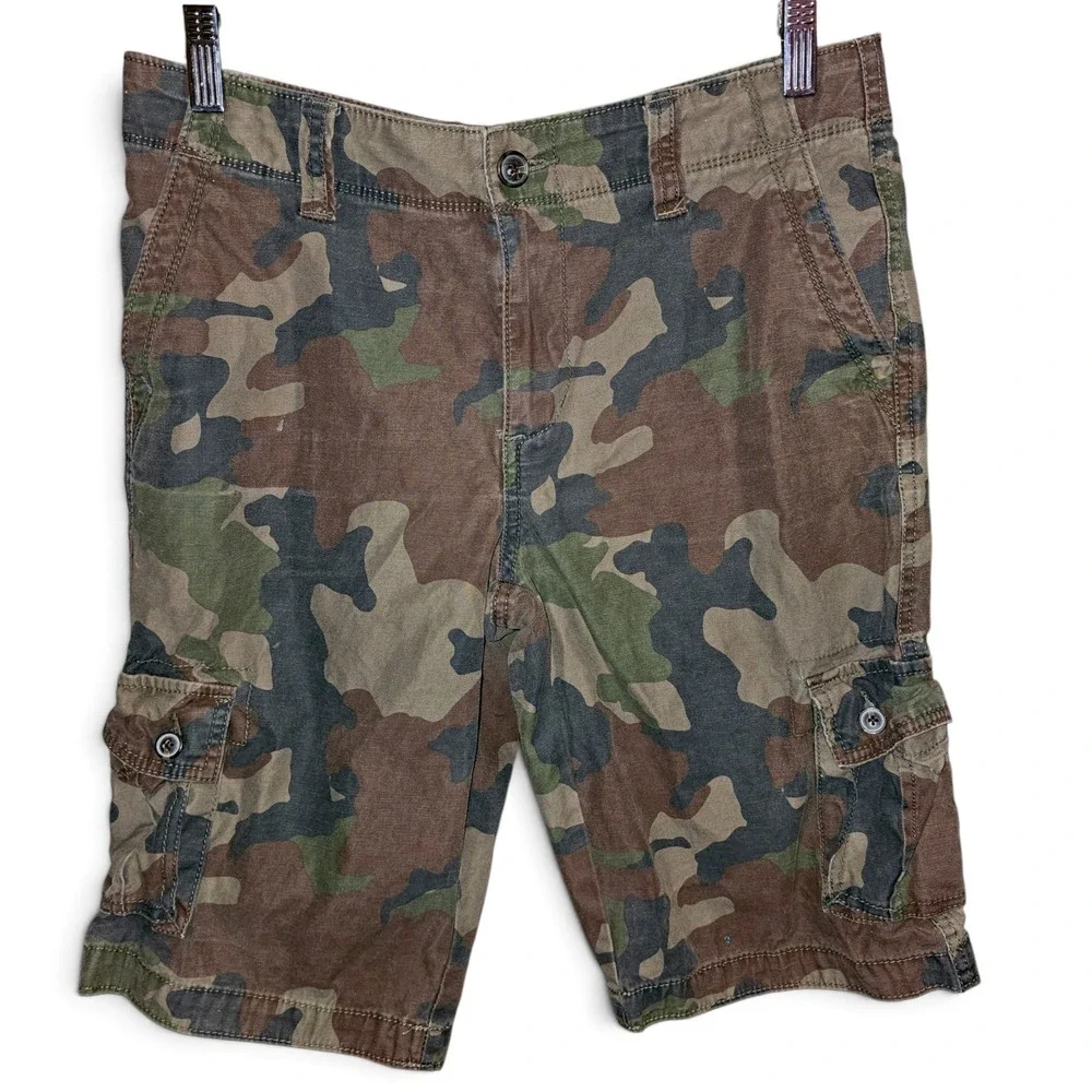 Old Navy Cargo Shorts Boys 18 Green Camo Good Woodland Utility Pockets